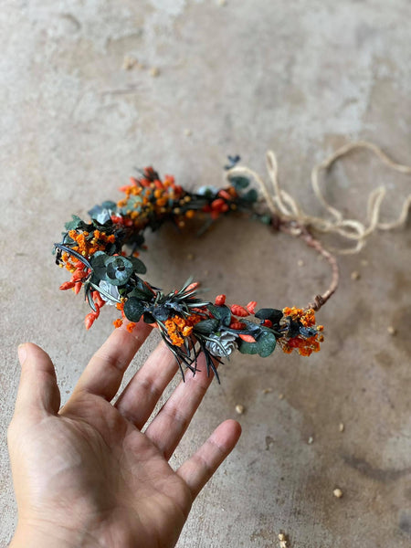 Burnt orange autumn flower wreath