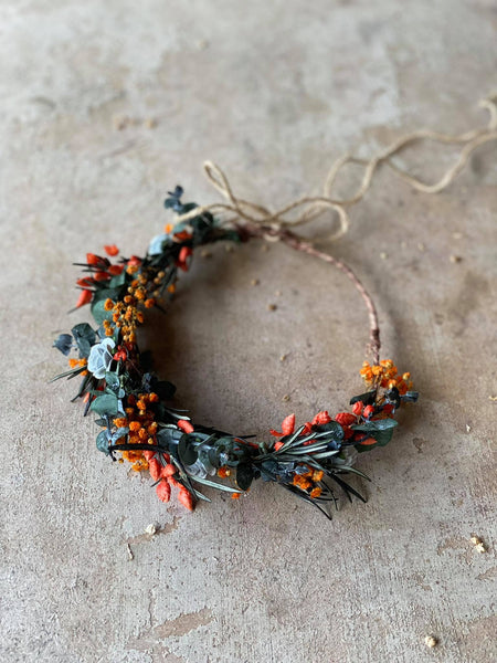 Burnt orange autumn flower wreath