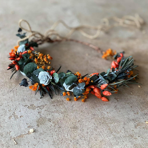 Burnt orange autumn flower wreath