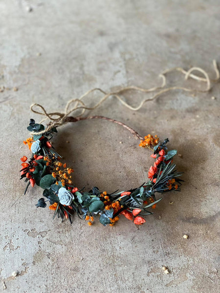 Burnt orange autumn flower wreath
