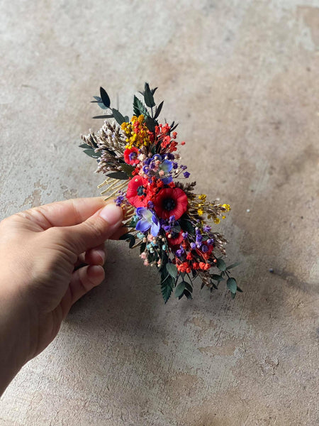 Folk wedding flower hair comb Bride to be Poppy flowers bridal comb Slavic wedding Wedding accessories Hair flowers Magaela Colourful comb
