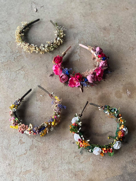 Colourful dried flower headband