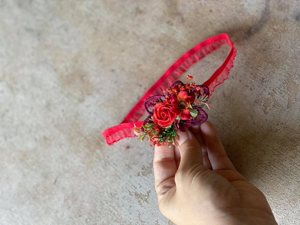 Romantic bridal garters Flexible elastic band Pink flower garters Toss garter for bride Red and Purple customisable garter Magaela