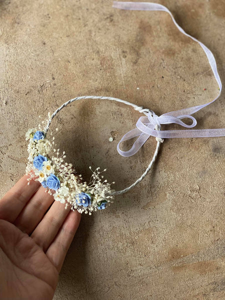 Blue roses newborn wreath Baby photoshoot Paper roses Children photo props Baptism flower crown Baby hair crown Wedding crown for baby