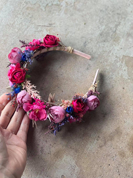 Raspberry flower headband Bridal magenta headpiece Wedding accessories Bride to be Pink wedding Hair flowers Flower headpiece Magaela