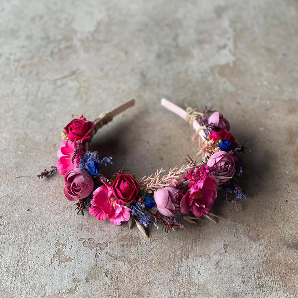 Raspberry flower headband Bridal magenta headpiece Wedding accessories Bride to be Pink wedding Hair flowers Flower headpiece Magaela