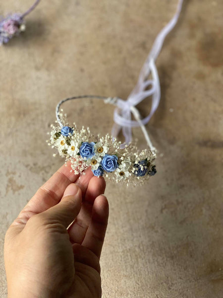 Blue roses newborn wreath Baby photoshoot Paper roses Children photo props Baptism flower crown Baby hair crown Wedding crown for baby
