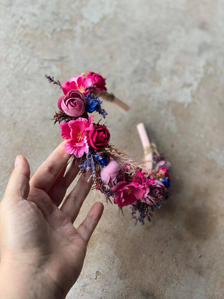 Raspberry flower headband Bridal magenta headpiece Wedding accessories Bride to be Pink wedding Hair flowers Flower headpiece Magaela