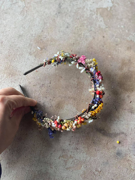 Colourful dried flower headband