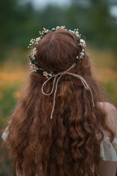 Greenery baby's breath flower crown Bridal headpiece Natural preserved gypsophila crown Magaela Wedding inspiration Handmade accessories