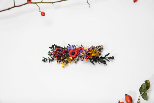 Folk wedding flower hair comb Bride to be Poppy flowers bridal comb Slavic wedding Wedding accessories Hair flowers Magaela Colourful comb
