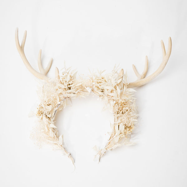 Flower crown with antlers Halloween crown Deer antlers Beige flower crown Antler crown Headband with antlers Bridal crown Bridal Headpiece