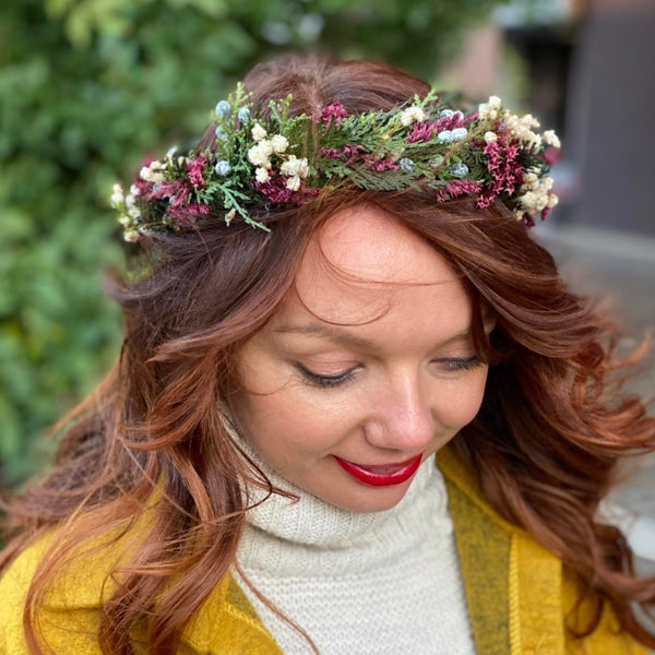 Natural woodland hair wreath Winter woodland headpiece Bridal accessories Christmas photoshoot Forest accessories Handmade Customisable