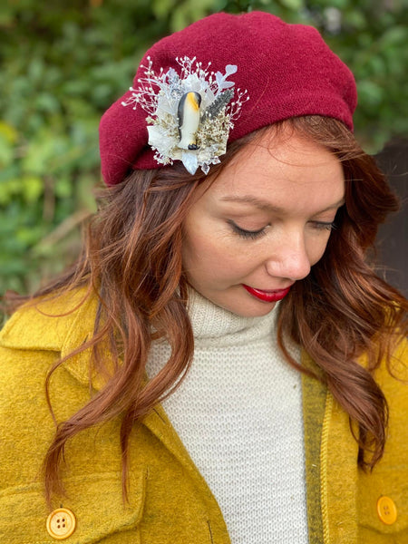 Winter brooch with penguin Flower brooch Winter photoshoot Happy feet jewellery Wedding Magaela accessories Winter jewelry Brooch for coat