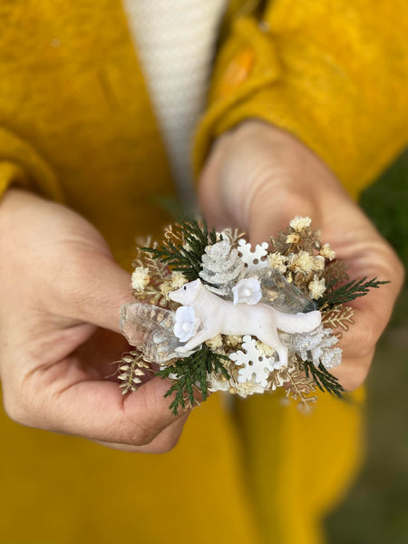 Christmas brooch with wolf Winter brooch Animals Winter fairytale Brooch for coat Original brooch Magaela Xmas present for mom Unique brooch