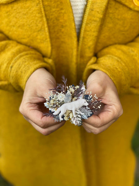 Xmas brooch with arctic fox Winter brooch Unique accessories Winter fairytale Christmas gift Brooch for coat Winter wedding Magaela handmade