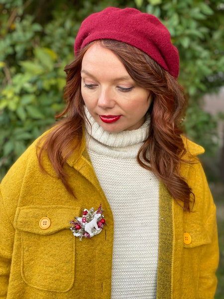 Flower brooch with polar bear Winter accessories photoshoot Wedding Gift for her Brooch foe coat Flower jewellery Magaela Unique brooch