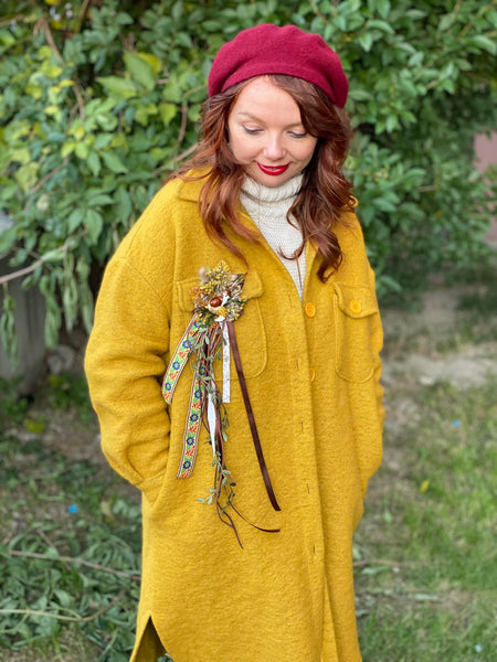 LAST 2 IN STOCK Flower brooch with fox Autumn brooch with ribbons Fall accessories Brooch for coat Unique and original gift Magaela handmade