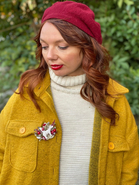 Flower brooch with polar bear Winter accessories photoshoot Wedding Gift for her Brooch foe coat Flower jewellery Magaela Unique brooch