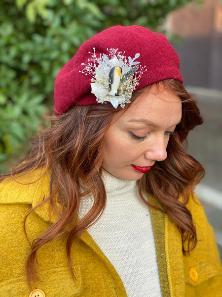 Winter brooch with penguin Flower brooch Winter photoshoot Happy feet jewellery Wedding Magaela accessories Winter jewelry Brooch for coat