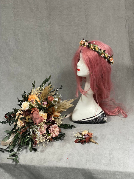 Rustic Boho bridal bouquet, Natural wedding bouquet, Autumn rusty and ivory bouquet, Natural olive leaves bridal bouquet, Magaela, Bridal accessories