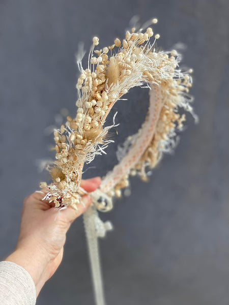 Natural cream flower crown Fluffy children crown Baby wreath Preserved and dried Beige and ivory bridal crown Magaela Wedding hair wreath