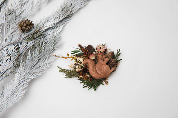 Woodland winter brooch with squirrel Winter brooch Original brooch Flower brooch for coat Flower statement brooch Magaela handmade