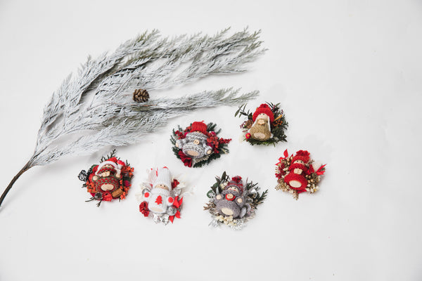 Winter brooch with doll Flower brooch Unique Christmas brooch for coat Gift for her Doll Winter jewellery Magaela Xmas party