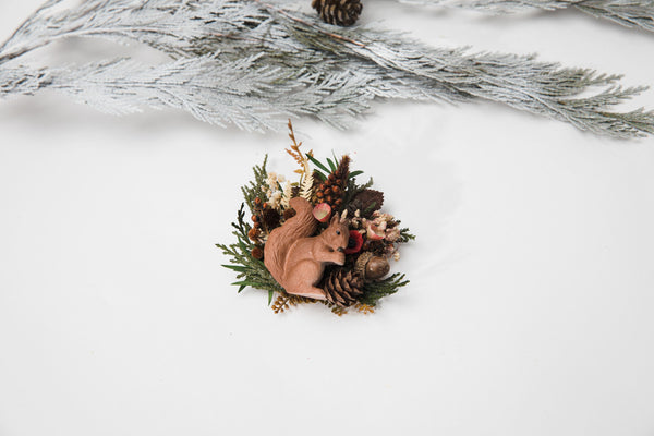Woodland winter brooch with squirrel Winter brooch Original brooch Flower brooch for coat Flower statement brooch Magaela handmade