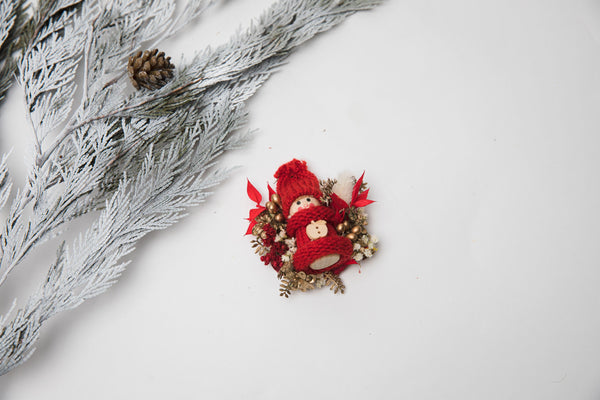 Winter brooch with doll Flower brooch Unique Christmas brooch for coat Gift for her Doll Winter jewellery Magaela Xmas party