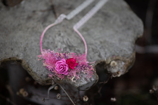 Wedding flower necklace Bridal accessories Fuchsia pink jewellery Magaela Bride to be Wedding necklace Pink adjustable necklace Handmade