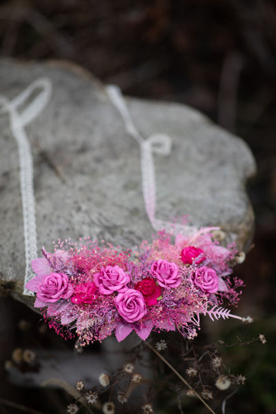 Pink flower necklace Fuchsia wedding necklace Flower jewellery Bridal accessories Magaela Wedding jewelry Big flower necklace Handmade
