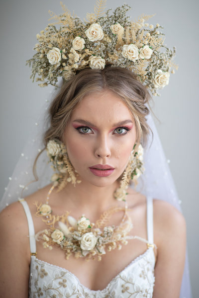 Ivory flower Frida Kahlo style crown