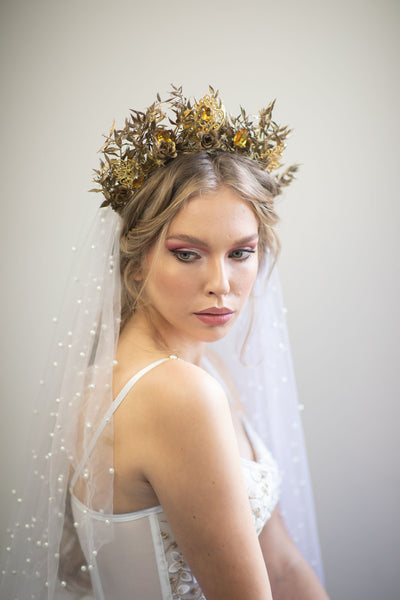Golden wedding crown with crystals