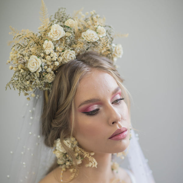 Ivory flower Frida Kahlo style crown