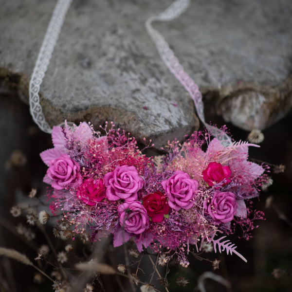 Pink flower necklace Fuchsia wedding necklace Flower jewellery Bridal accessories Magaela Wedding jewelry Big flower necklace Handmade