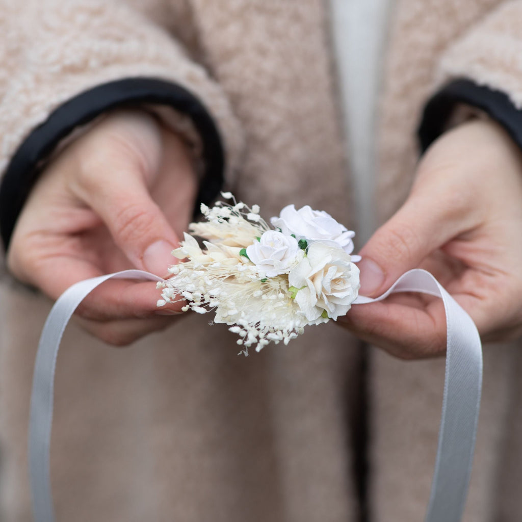 Flower bracelet Wedding jewellery Ear of wheat and white roses Bridal  accessories Romantic rustic wedding Magaela Flower wrist corsage