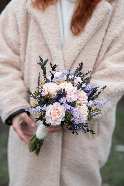 VERY PERI Bridal flower bouquet with lavender and roses Romantic wedding bouquet Bridal accessories Magaela Small artificial bouquet