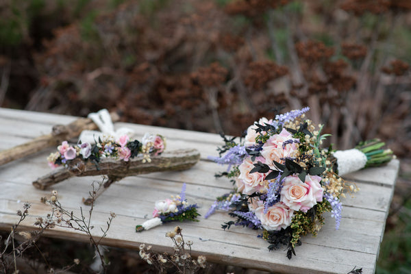 Romantic flower groom boutonniere Lavender and roses Wedding accessories Groomsmen boutonniere Groom's corsage Flower pin for jacket Magaela