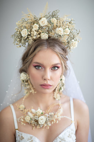 Ivory flower Frida Kahlo style crown