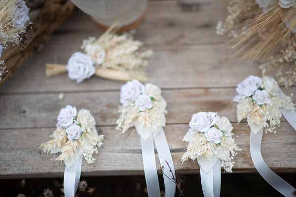 Flower bracelet Wedding jewellery Ear of wheat and white roses Bridal accessories Romantic rustic wedding Magaela Flower wrist corsage