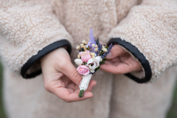 Romantic flower groom boutonniere Lavender and roses Wedding accessories Groomsmen boutonniere Groom's corsage Flower pin for jacket Magaela