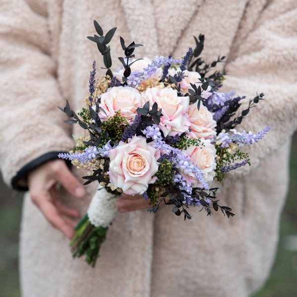 VERY PERI Bridal flower bouquet with lavender and roses Romantic wedding bouquet Bridal accessories Magaela Small artificial bouquet