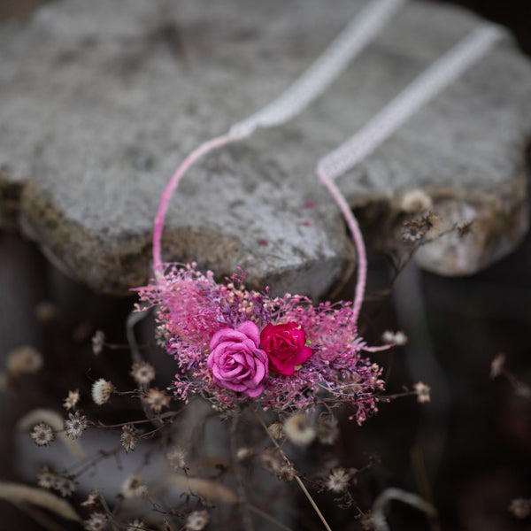 Wedding flower necklace Bridal accessories Fuchsia pink jewellery Magaela Bride to be Wedding necklace Pink adjustable necklace Handmade