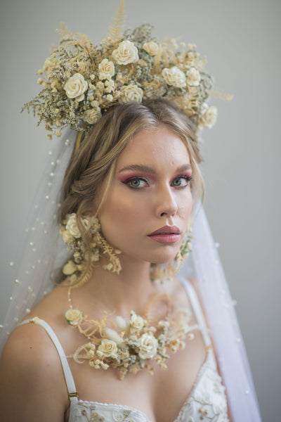 Ivory flower Frida Kahlo style crown