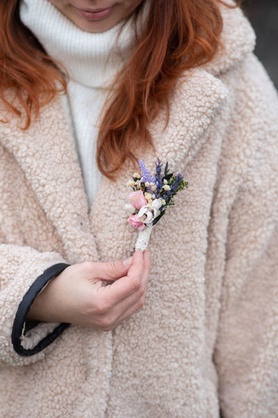 Romantic flower groom boutonniere Lavender and roses Wedding accessories Groomsmen boutonniere Groom's corsage Flower pin for jacket Magaela