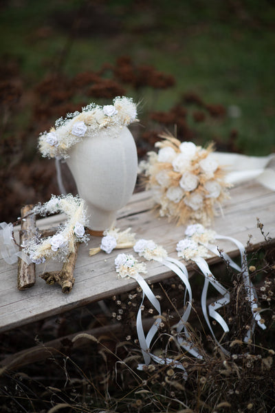 Flower bracelet Wedding jewellery Ear of wheat and white roses Bridal accessories Romantic rustic wedding Magaela Flower wrist corsage