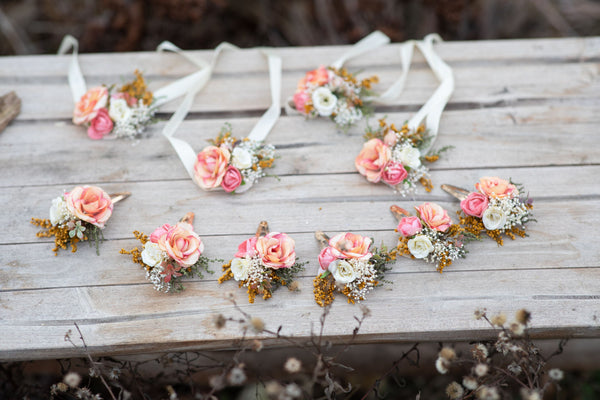 Flower hair clips Peach flower girl hair clips Wedding accessories Flower jewellery Children hair clips Snap clip for flower girl Magaela