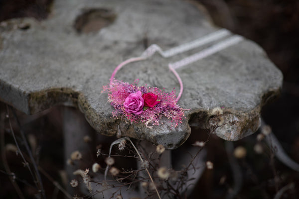 Wedding flower necklace Bridal accessories Fuchsia pink jewellery Magaela Bride to be Wedding necklace Pink adjustable necklace Handmade