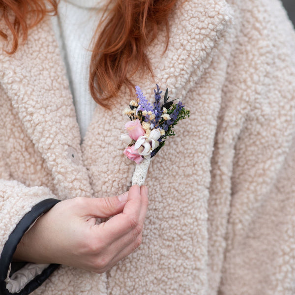 Romantic flower groom boutonniere Lavender and roses Wedding accessories Groomsmen boutonniere Groom's corsage Flower pin for jacket Magaela